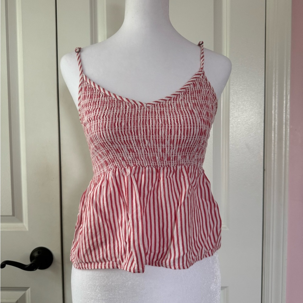 Hollister Red and White Smocked Peplum Camisole